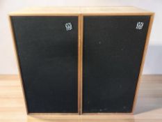 A pair of Wharfedale XP2 teak cased speakers, height 57 cm.