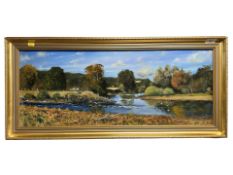 W N Bewick (Ginty) : Tynewaters Meet, oil on canvas, signed, 30 cm x 74 cm, framed.