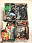 A collection of OO gauge rolling stock including Tri-Ang, lengths of track, control units,