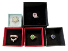 Six gem-set dress rings all stamped 925