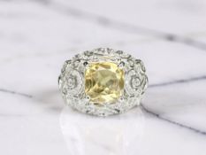 A white metal 4ct natural golden citrine ring,