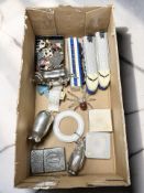 A group of collectibles including Japanese die cast train, painted die cast metal animal figures,