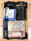 A Marvel themed Sony Playstation 4 console, several games, controllers, etc.