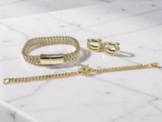 A heavy gold plated Gent's bracelet together with gilt metal 'Panther' head bracelet and triple