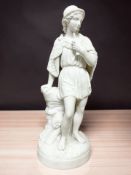 A Victorian Parian figure of a man holding a horn, height 41 cm.