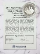 A Westminster 60th Anniversary End of World War II silver proof £5 coin, 28.