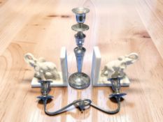 A pair of faux marble elephant bookends,