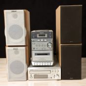 A Sony micro hi-fi and speakers, and a Denon micro hi-fi.