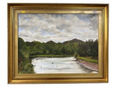 W N Bewick (Ginty) : Low Water, Bridge Pool, River Tweed, oil on canvas, signed, 46 cm x 61 cm,