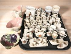 A collection of crested china and three pieces of Maling lustre ware.