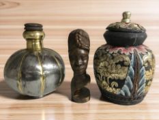 An eastern painted and gilt wooden temple jar, height 38 cm,