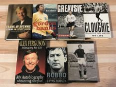 A group of signed autobiographies including Gordon Banks, Alex Ferguson, Brian Clough, etc.