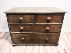 A Victorian stained pine four drawer chest, 103 cm x 53 cm x 76 cm.