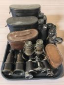 Antique and modern binoculars including Asahi Pentax 16x50 field binoculars,