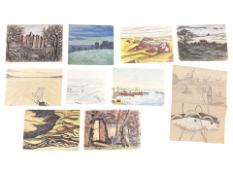Ken Stewart (Jarrow Artist, 1926-1991) Ten assorted works, pastel landscapes, study of a harbour,