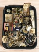 A large quantity of costume jewellery, gold plated items, simulated pearls, various brooches, etc.