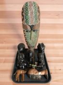 A collection of African hardwood busts, large mask, etc.