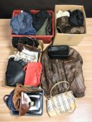 Assorted clothing and hand bags, leather jackets.