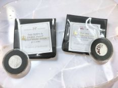 Two Jubilee Mint Silver Proof £1 coins, 2018 Remembrance Day and The Queen and Prince Philip,