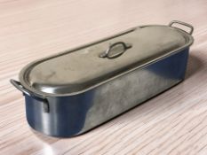 A stainless steel fish kettle, width 56 cm.