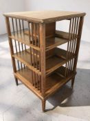 A late Victorian oak book table, 70 cm x 70 cm x 112 cm.