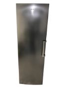 A Smeg stainless steel upright freezer.