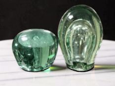 A Victorian Sunderland green glass dump with mushroom sulphide inclusion, height 8 cm,