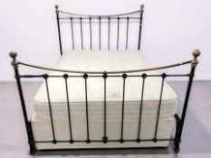 A Victorian-style painted metal and brass 5 ft bedframe with Rest Assured pocket classic mattress