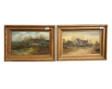 G P Walker (Early 20th Century School) : Figures With Geese Outside a Thatched Country Dwelling,