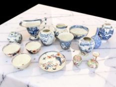 A collection of 18th century and later Chinese export porcelain including Imari tea bowls,