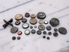 Thirty Chinese carved hardwood stands for vases and figures, largest diameter 29 cm.