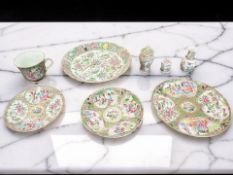 A group of Canton famille rose porcelain ceramics to include four plates / saucers,