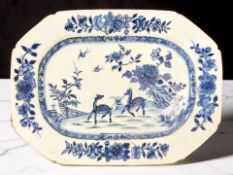 A Chinese blue and white porcelain octagonal meat plate, Qianlong, 18th century,