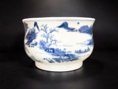 A Chinese blue and white porcelain bombé incense burner,