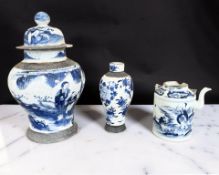 A 19th century Chinese blue and white porcelain bulbous urn and cover,