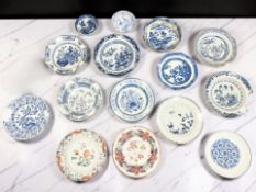 Fifteen various Chinese blue and white and Imari porcelain plates and shallow bowls,
