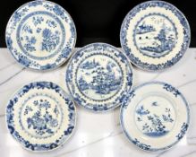 Four Chinese blue and white porcelain plates, Qianlong, 18th century,