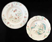 A Chinese porcelain famille rose plate decorated with deer beneath chrysanthemum blossom, Qianlong,