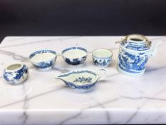 A group of Chinese blue and white porcelain items to include a teapot, height 16 cm, sauce boat,