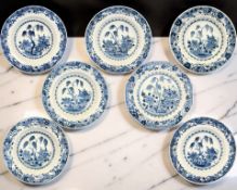 A set of six Chinese blue and white porcelain shallow bowls, Qianlong, 18th century, diameter 23 cm,