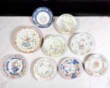 Nine various Chinese porcelain plates and shallow bowls including Imari and famille rose examples,