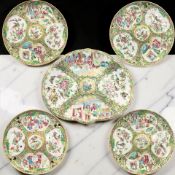 A Canton famille rose porcelain dish, 19th century, decorated with panels of butterflies,