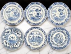 Six various Chinese blue and white porcelain plates, Qianlong, 18th century, diameter 23 cm.