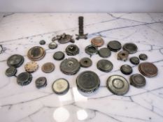 Thirty Chinese carved hardwood stands for vases and figures, largest diameter 29 cm.