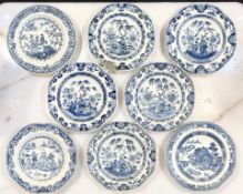 Eight Chinese blue and white porcelain shallow bowls, Qianlong, 18th century,