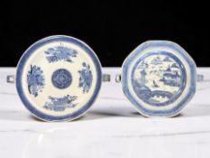 Two Chinese blue and white porcelain hot water dishes, Qianlong, 18th century,