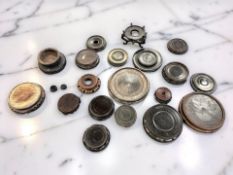 Twenty one Chinese carved hardwood stands for vases and figures, largest diameter 29 cm.