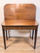 A 19th century inlaid mahogany turnover top tea table, width 92 cm.