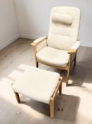 A 20th century Scandinavian manually reclining armchair in oatmeal fabric,