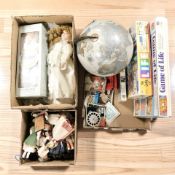 A group of board games, dolls, terrestrial globe, Viewmaster and slides, etc.